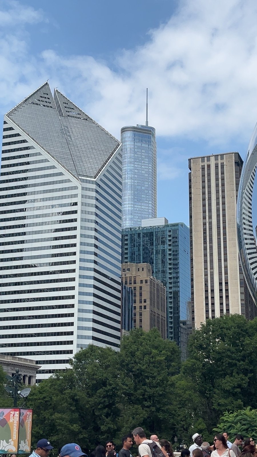 Chicago skyscrapers above a green park